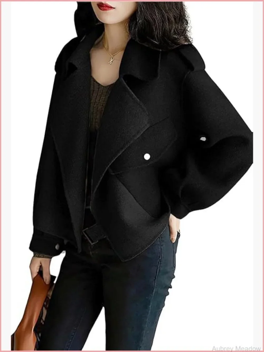 Cropped Wool Coat Open Front Blazer Jacket Short Trench Notch Lapel Loose